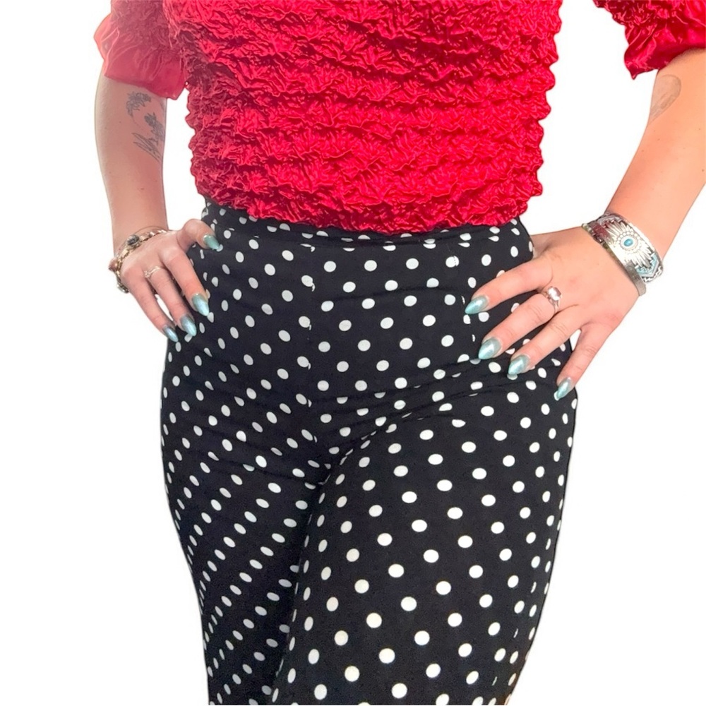 Wild Honey Black and White Polka Dot Wide-Leg Pants High Waisted Pleated Sz L - Picture 3 of 16